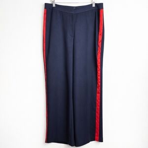 Boden Navy Wide-Leg Trousers with Red Side Stripes